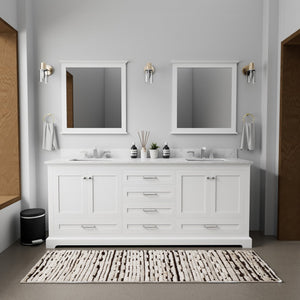 English Elm White Double Bath Vanity 80" W x 22" D with Carrara Marble Top, Soft-Close Drawers & Chrome Faucet Set B2731P258396