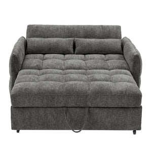 English Elm 52.8" Loveseat Sofa Pull-Out Bed with Adjustable Backrest, Tufted Chenille, 3 USB Ports & Pillows Grey N719S001710E