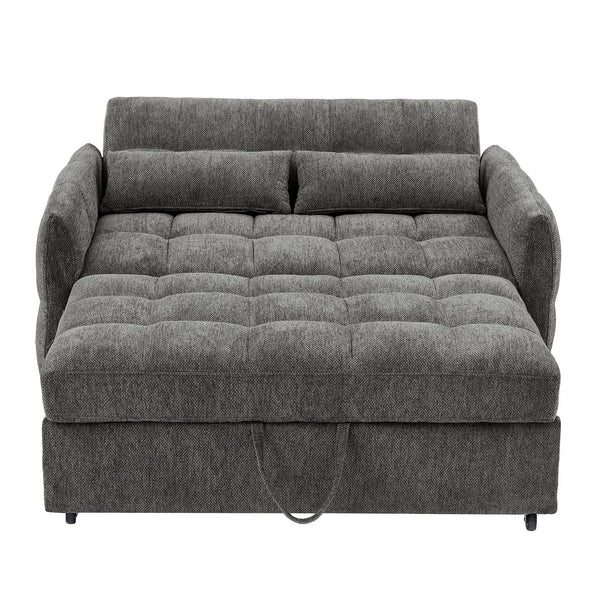 English Elm 52.8" Loveseat Sofa Pull-Out Bed with Adjustable Backrest, Tufted Chenille, 3 USB Ports & Pillows Grey N719S001710E