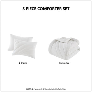 English Elm 3 Pcs King/Cal King Puffy Comforter Set - Soft White Poly Jersey Bedding With Antimicrobial Care B035P319899