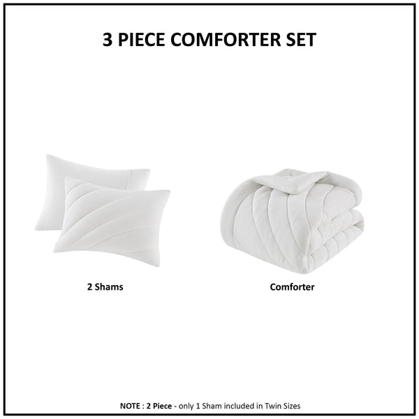 English Elm 3 Pcs King/Cal King Puffy Comforter Set - Soft White Poly Jersey Bedding With Antimicrobial Care B035P319899
