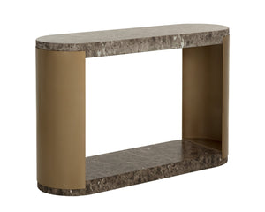 Sunpan CAVETTE Console Table - Dark Emperador Marble-Look with Brass Frame for Entryway & Living Spaces 112636