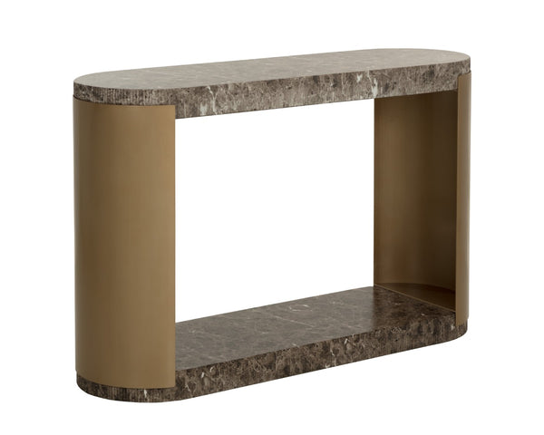 Sunpan CAVETTE Console Table - Dark Emperador Marble-Look with Brass Frame for Entryway & Living Spaces 112636