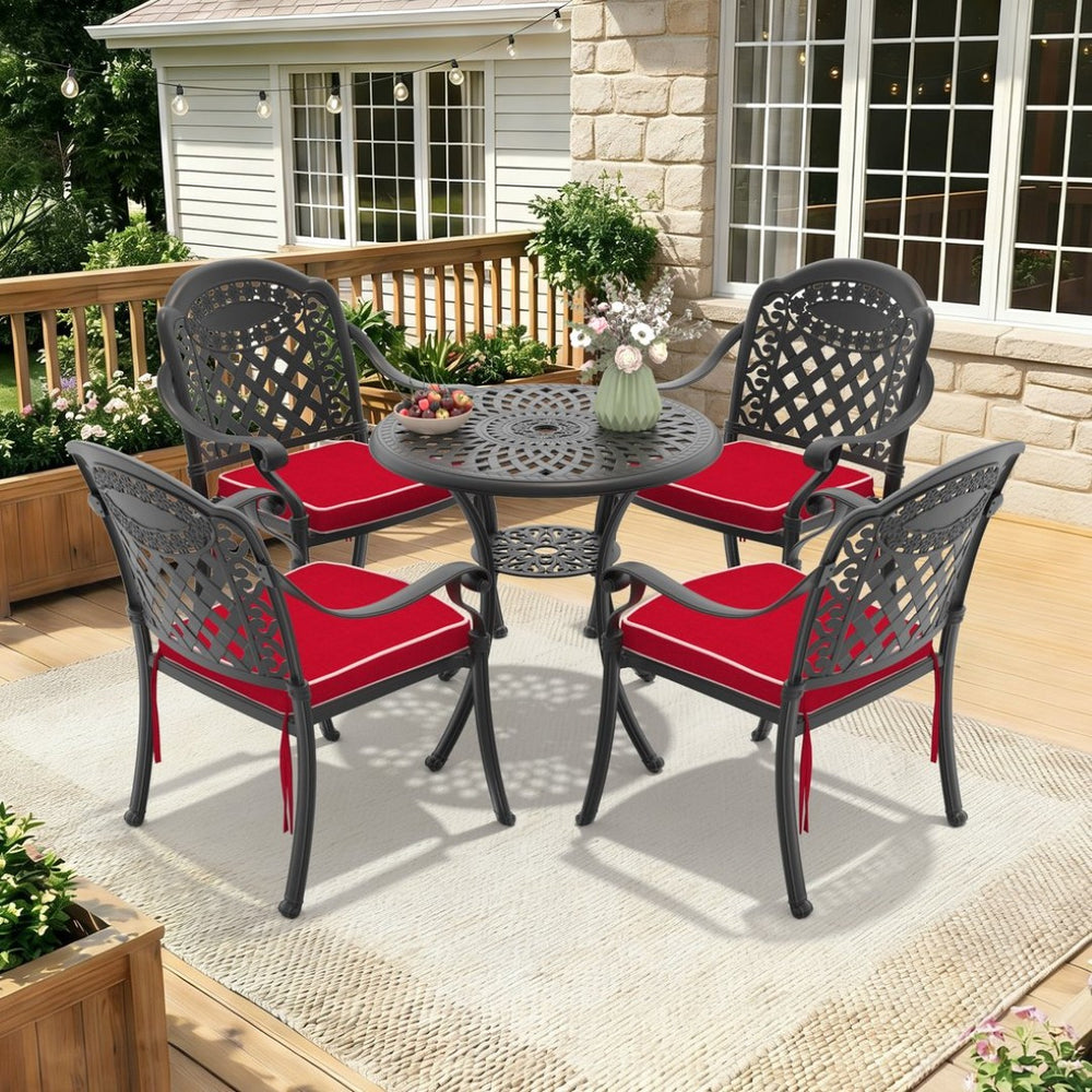 English Elm 5-piece Cast Aluminum Outdoor Dining Set with Ornate Frame and Weather Resistant Cushions W1710S00620