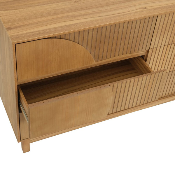 English Elm Modern Fluted 6 Drawer Dresser with Solid Wood Legs Japandi Chest for Bedroom Brown N739S0000015N