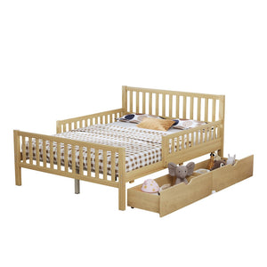 English Elm Twin Pine Platform Bed with Guardrails and Under Storage Drawers for Small Rooms N733P172700M
