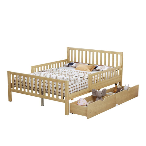 English Elm Twin Pine Platform Bed with Guardrails and Under Storage Drawers for Small Rooms N733P172700M
