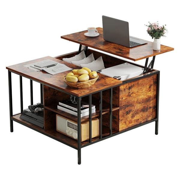 English Elm Farmhouse Lift Top Coffee Table With Hidden Storage - Adjustable Height Centerpiece For Modern Living T2398P354183