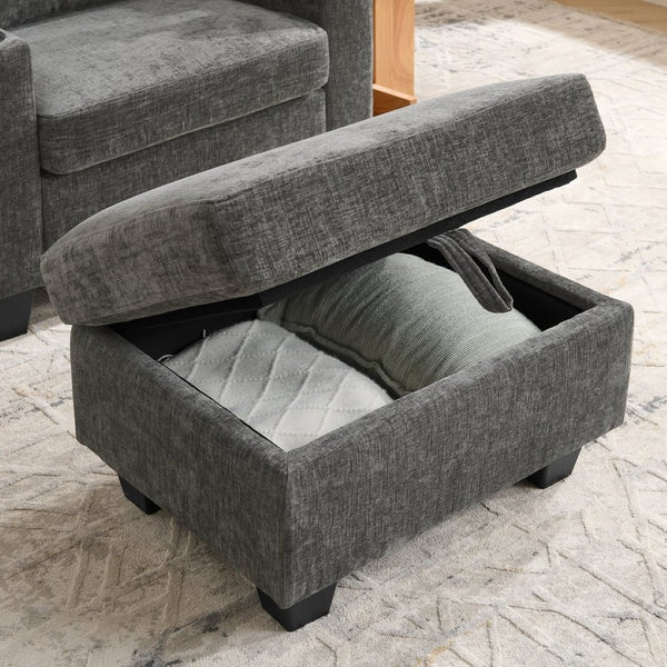 English Elm Single Chenille Manual Recliner with Usb Port Hidden Storage Ottoman and Cup Holders Gray W487P423648