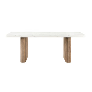 English Elm Donnie Solid Wood Dining Table with Marble-Look Top, Natural Farmhouse Finish, Seats 6 Sturdy B201S00437