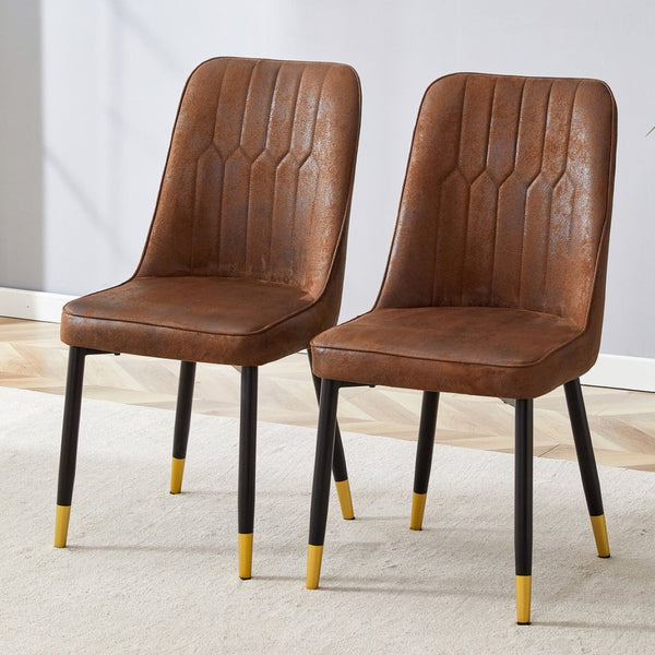 English Elm Brown Velvet Dining Chair Set of Two with Black Metal Legs and Gold Accent Detail W1151P211986