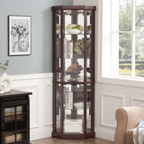 Corner Lighted Curio Cabinet Corner Glass Cabinet Lighted Curio Cabinet Corner Display Case For Living Room, Curio Cabinet, Antique Collection, Wine,Bar Glass Storage Light Included,Dark Cherry