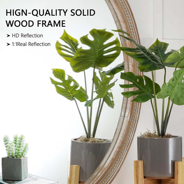 English Elm Round Rattan Textured Wall Mirror Natural Woven Frame Bohemian Accent for Any Room W2295P414108