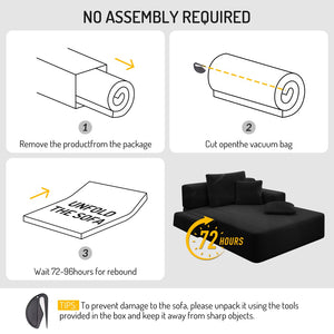 English Elm Luxurious Corduroy Convertible Chaise Lounge Sofa Bed with Foam Support for Apartments Black W3219P449015