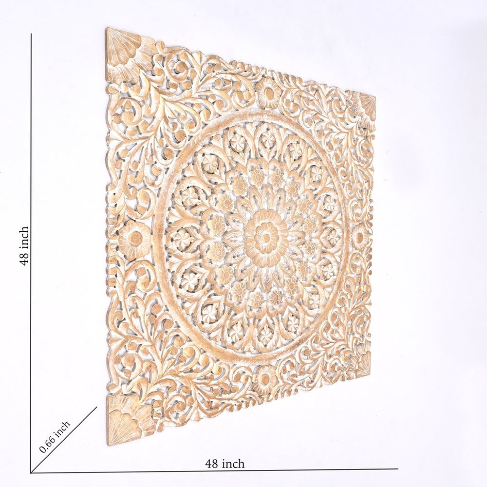 English Elm Wooden Hand-Carved Mandala Wall Decor - 50" Square Art For Serene Spaces & Timeless Elegance B346P353975-GIGA