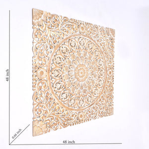 English Elm Wooden Hand-Carved Mandala Wall Decor - 50" Square Art For Serene Spaces & Timeless Elegance B346P353975-GIGA