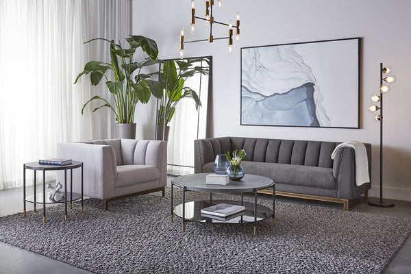 Sunpan Zuma Concrete Coffee Table with Black Glass Shelf & Gold Accents - Unique Artisan Crafted Design