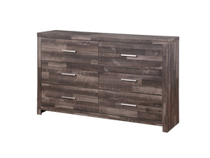 English Elm Juniper six-drawer dark cherry dresser with plank-pattern frame, sturdy sled base and smooth glides for organized, timeless bedroom storage Dark Brown 63 L x 19 W x 42 H B2726P257370