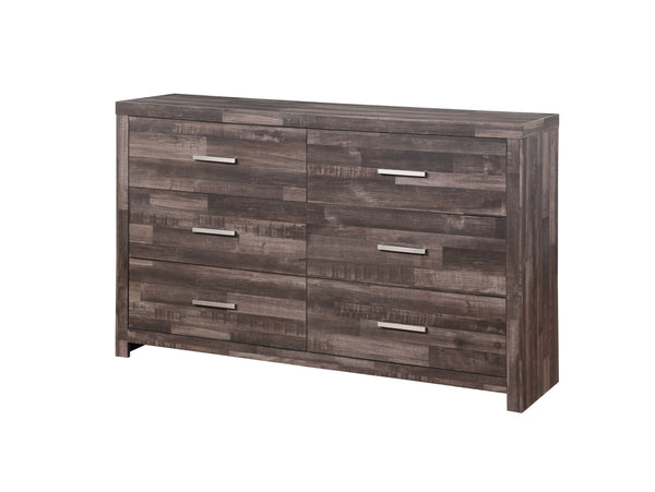 English Elm Juniper six-drawer dark cherry dresser with plank-pattern frame, sturdy sled base and smooth glides for organized, timeless bedroom storage Dark Brown 63 L x 19 W x 42 H B2726P257370