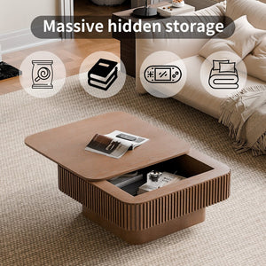 English Elm 31.5'' Square Wood Veneer Flip Top Storage Coffee Table with Slat Detail for Living Rooms Walnut W1435P375246