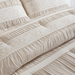 English Elm 7-piece King Jacquard Comforter Set Lace Detail Chambray Cottage Bedroom Ensemble Neutral B035P482889