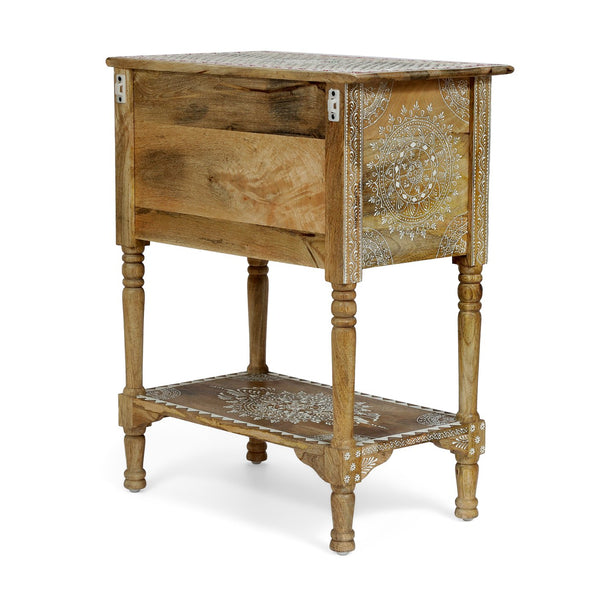 English Elm Christopher Knight Home® - WOODEN Handcrafted 2-Drawer End Table in Natural Mango Wood with Hand-Painted Boho Design, Shelf 74891.00