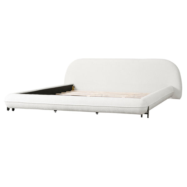 English Elm California King Boucle Platform Bed Curved Sculpted Frame Padded Headboard Bedroom N757C387448W