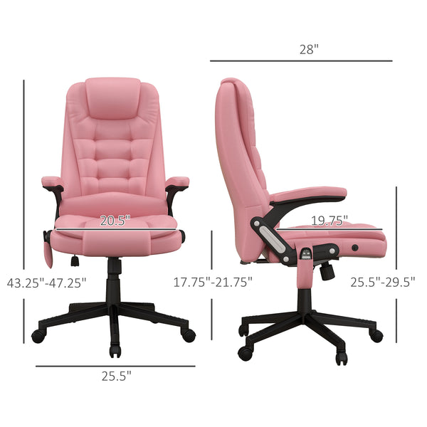 English Elm Homcom High Back Heated Massage Office Chair With 6 Vibration Points & Remote, Pink Ergonomic Comfort W2225P217507