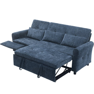 English Elm 2-in-1 Sofa Pull-Out Sleeper with Reversible Recliner, USB Ports, Tufted Curved Arms, 82" Comfort Blue N719S002010C