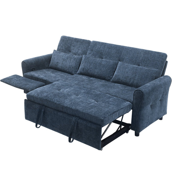 English Elm 2-in-1 Sofa Pull-Out Sleeper with Reversible Recliner, USB Ports, Tufted Curved Arms, 82" Comfort Blue N719S002010C