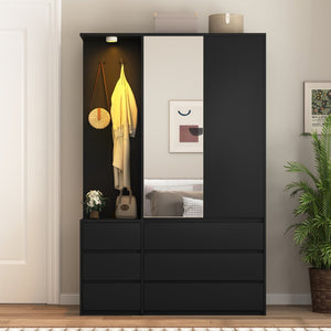 English Elm 8 Drawer Tall Chest Slim Particleboard Build Smooth Gliding Storage for Bedroom Closet Black W409S00007