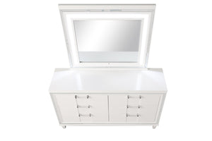 English Elm Genoa Six Drawer Dresser Art Deco Glam White Lacquer with Mirror Trim Accents B078P497937