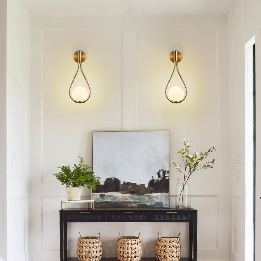 English Elm 19" Brass Toned Iron Sconces Set of 2 Frosted Globe Mid-century Bedroom Wall Lights W1340P211848