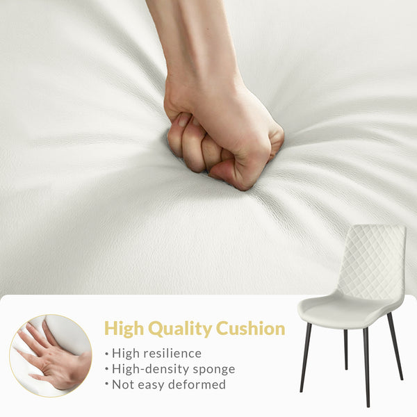 English Elm White PU Leather Dining Chair Set of 2 — Thick Cushion, Metal Legs, Durable PU, Adjustable Feet, 300lb Capacity T3967P399493