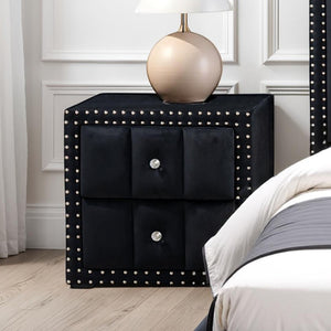 English Elm Contemporary Full Bedroom Set Channel Tufted Upholstered Bed with Led and Nightstands Black B2741S00774