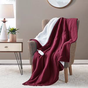 Serta Fleece to Sherpa Casual Heated Throw ST54-0124 Burgundy