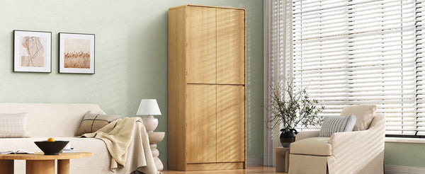 English Elm K&k Farmhouse Pantry Cabinet 72 Inch Tall Mdf Cupboard with Adjustable Shelves Natural N707S000021Y