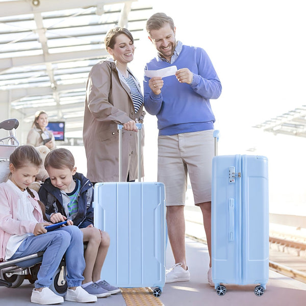 English Elm Hardshell Abs Checked Suitcase with 360 Spinner Wheels Expandable Tsa Lock 28 Inch Sky Blue N730P296747S