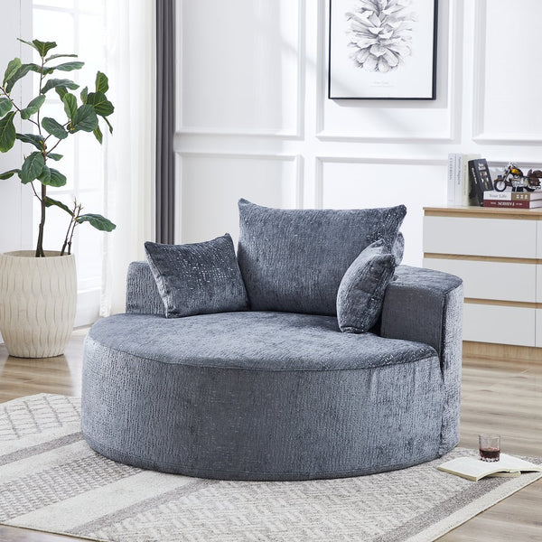 English Elm 55''L Chenille sponge single sofa sleeper chair — no assembly, ultra-soft chenille, plush backrest pillow comfort for living room relaxation Grey W834P221026