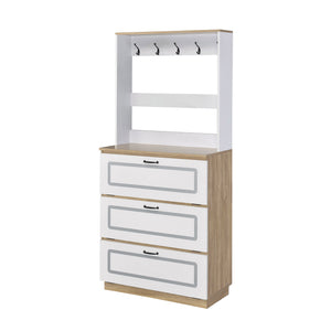 English Elm Light Oak 12-Pair Shoe Cabinet with 3 Drop-Down Drawers, 10 Metal Hooks, Durable 15mm Shelves - Space-Saving Entryway Storage (47.5" H x 32.5" W x 12.5" D) B062P189216
