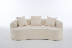 English Elm Crescent-shaped Chenille Loveseat Low Profile Curved Sofa for Modern Living Rooms White W5188P450354