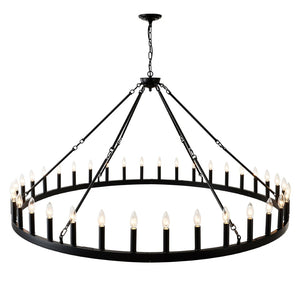 English Elm 63.8 Inch 36-light Wagon Wheel Chandelier Matte Black Farmhouse Fixture for High Ceilings W5008P388929