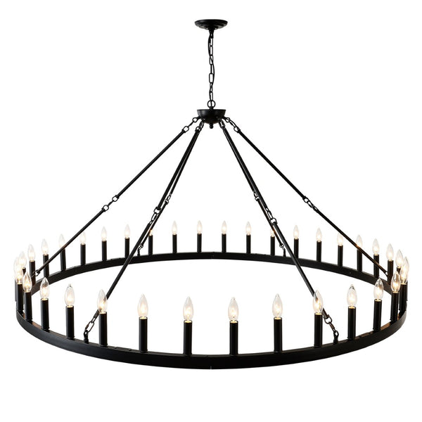 English Elm 63.8 Inch 36-light Wagon Wheel Chandelier Matte Black Farmhouse Fixture for High Ceilings W5008P388929