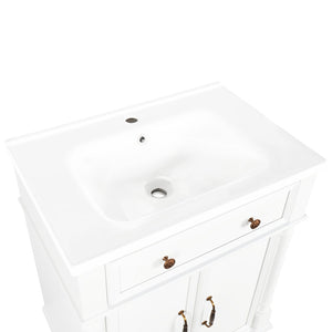 English Elm 27.8" Mid-century Freestanding Bathroom Vanity with Ceramic Sink Drawer and Wood Base White W1801S00006
