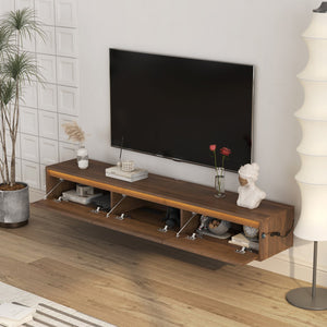 English Elm Floating TV Stand with LED Touch Light, Built-In Power & USB Ports, High-Gloss Wood TV Cabinet, Hidden Cord Management and Ample Storage for Living Room Entertainment W1321P272342