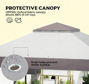 English Elm Large Vented Two-tier Patio Gazebo with Mesh Netting Steel Frame Backyard Shelter T3971P427080
