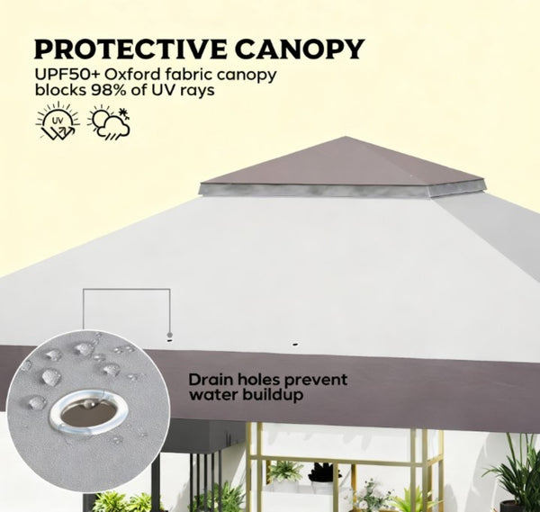 English Elm Large Vented Two-tier Patio Gazebo with Mesh Netting Steel Frame Backyard Shelter T3971P427080