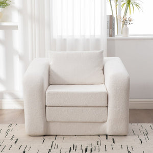 English Elm 40" Chenille Cloud Floor Chair Convertible Sleeper Sofa Lounge for Dorm Apartment Bedroom Ivory W3118P388895