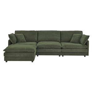 English Elm Modern Sectional Convertible Sofa with Ottoman, Oversized L-Shaped 4-Seater Towel Fabric Comfort Green W1413S00081
