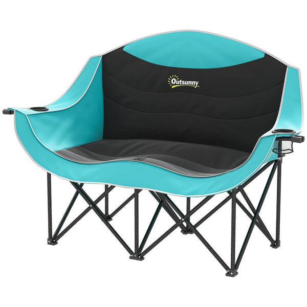English Elm Outsunny Two Person Folding Camp Loveseat with Padded Seats and Built in Cup Holders W2225P485537
